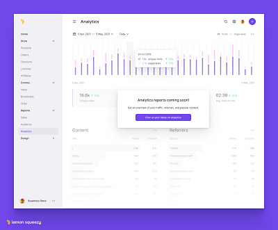 Analytics Reports analytics charts clean dark dark mode ecommerce ecommerce app ecommerce design ecommerce shop graph minimal minimalism minimalist reports stats ui ux visitors