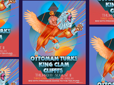 Ottoman Turks • King Clam • Cliffs Show Poster Dallas (Updated) 70s 80s airbrush gigposter gigposters illustration poster posters retro shusei nagaoka typography