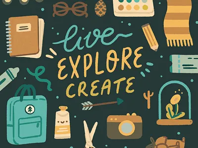 Live, explore, create adventure caligraphy creative process creativity explore icons illustrated lettering illustrated typography illustration ipad ipadpro lettering nature poster procreate text travel typography