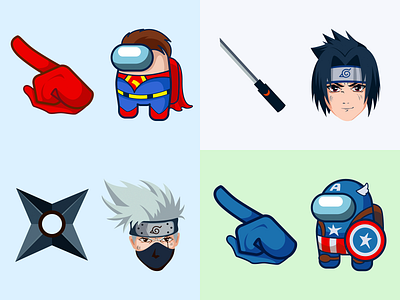 Cute Cursors (Naruto / Among Us) amongus captain america cursor dc illustration kakashi hatake marvel naruto sasuke uchiha superman