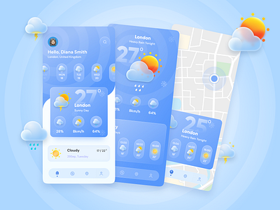 Weather App ⛅🌥🌦🌻 application beautiful branding cloud design graphic design icon illustration logo mobile app ui ux vector weather weather app website