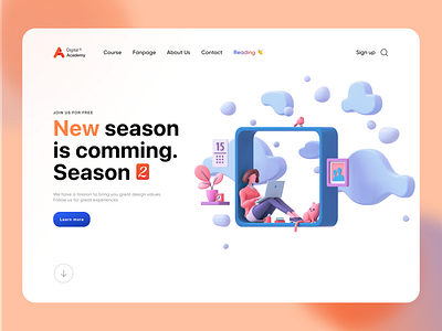 Landing Page Education Course - Ui Design 3d blur branding clean color course design e commerce education fresh home work illustration landing page template ui ui design web white