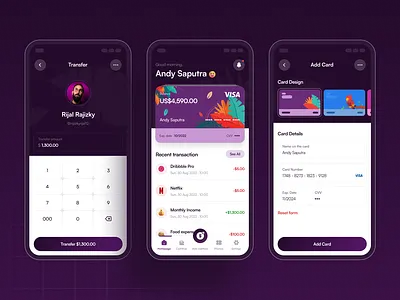 Wallet App card credit card dark mode finance financial mobile mobile app money transfer wallet wallet app