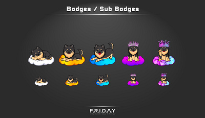 sub badges for twitch / cute dog cartoon cartoon chibi custom logo customemotes cutelogo design dog esportlogo graphicdesign illustration illustrator logo overlay screens streamers subbadges subscriberbadge twitch twitchbadges twitchstreamers