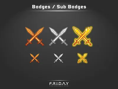 sub badges for twitch / sword sub badges cartoon cartoon chibi custom logo customemotes cutelogo design esportlogo graphicdesign illustration illustrator logo overlay screens streamers subbadges subscriberbadge swords twitch twitchbadges twitchstreamers