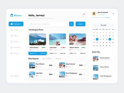 Travel Dashboard - ALCAZAR ✈️ adventure agency booking app branding dashboard dashboard ui destination explore flight app travel agency travel app travel booking travel dashboard travelling trip ui uiux vacation web design website