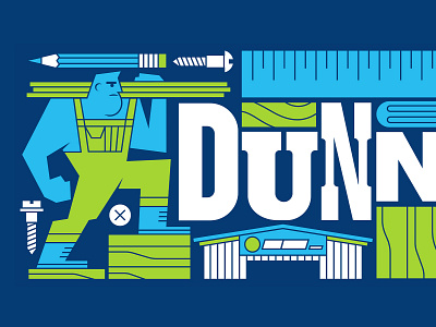 Dunn Lumber Mural (Detail 2) adobe illustrator building character character design human illustration lettering letterpress lumber man mural mural design pencil power tools ruler storefront tools type typography wood