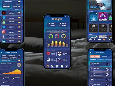 TRANQUIL SCREENS app calm design meditation mobile sleep ui ux yoga