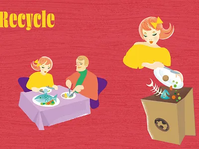 Recycling illustration character illustration recycling red retro sustainability texture vector