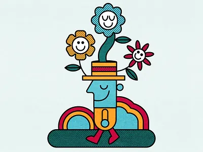 Mr. Flower Man blue character color design flowers fun green illustration minimal red vector yellow