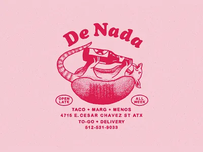 De Nada Cantina Marks 70s armadillo austin bar beer branding design hand drawn hospitality illustration logo mark mexican food restaurant retro rough texas texture type lock up vintage