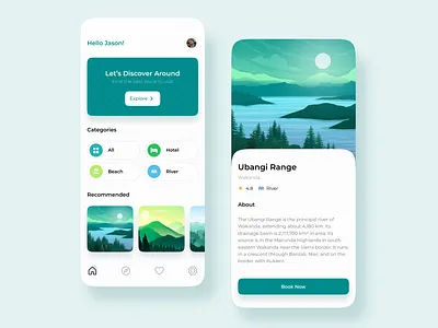 Explorer adventure app app design beach daily challenge daily ui explore hotel illustration landscape mobile app nature outdoor resort river tour travel ui ux vacation