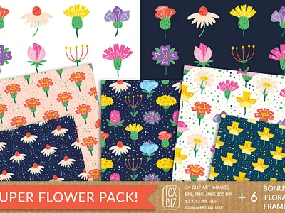 Wildflowers cliparts backgrounds digitalart illustrations patterns