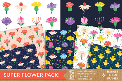 Wildflowers cliparts backgrounds digitalart illustrations patterns