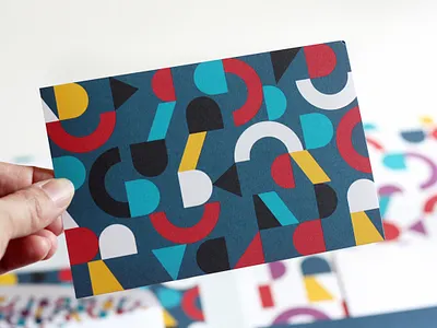 Geometric pattern arcs brand identity branding bright c cheerful colorful creative d fun geometric geometry happy pattern postcard primary colors print surface design triangles uncoated paper