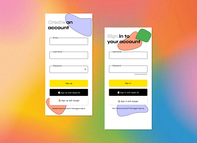 Create an account/Sign in Forms design form ios log in mobile design sign up ui