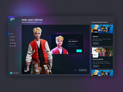 Ready Player Me Hub 3d animation avatars dashboard design interaction interface design logo metaverse product design ui web webdesign