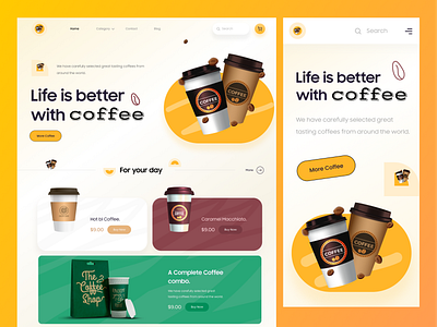 Coffee landing page branding coffee design figma graphic design header hero section illustration landing landingpage mockup shop tea typography ui ux web web design