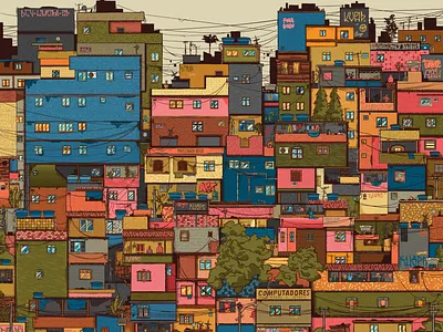 Favela 3 brasil brazil cidade city colorful detail favela grafitti house illustrator local periferia pixo poor rio de janeiro sao paulo tropical vector