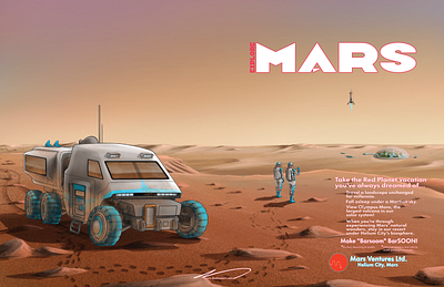 Mars travel poster branding clip studio paint design illustration logo mars space tourism travel typography