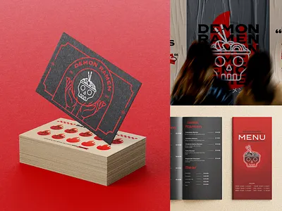 Demon ramen branding businesscard demon design fb graphic design grid hot illustration japan leafflat logo poster print ramen red skull ui visual identity