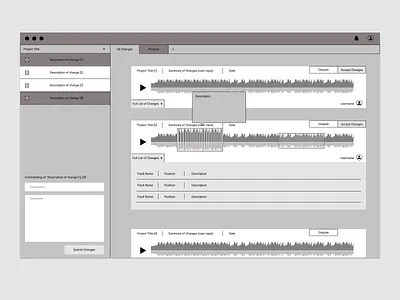 List of Changes design music ui wireframe