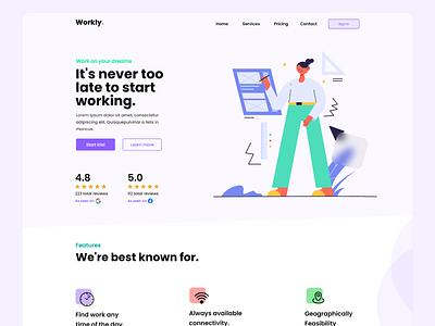 Workly - Job finder / Contract jobs best design best shot color pallete colorpallete job finder landing page linkedin minimalism ui userinterface ux web design workspace