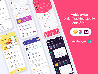 Multi Service Order Tracking Mobile App UI Kit android app concept design ios mobile mockups paint painting template themes ui