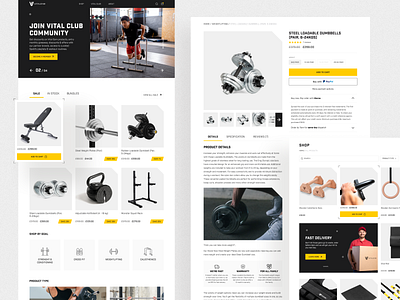 Shopify store redesign. Build your home gym with VitalGym branding cards catalog design ecommerce figma fitness gym responsive sport store ui ux website