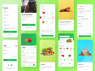 Groceries branding design elegant green groceries illustration mobile design mobileapps modern simple ui ui ux ui design uidesign uiux userexperience userinterface