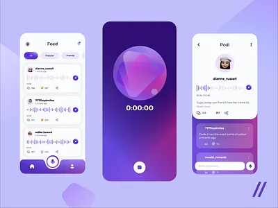 Voice Twitter App animation app design feed messenger messenger app mobile motion graphics mvp network online purrweb social social app startup twitter ui ux voice voice messenger
