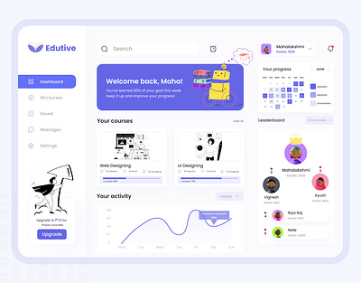 Edutive ( E-Learning Dashboard) dashboard education illustration learning minimalist mockups userinterface uxui