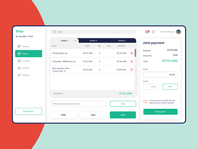 POS-terminal cashier cashier green pos terminal rad sales ui web design workspace