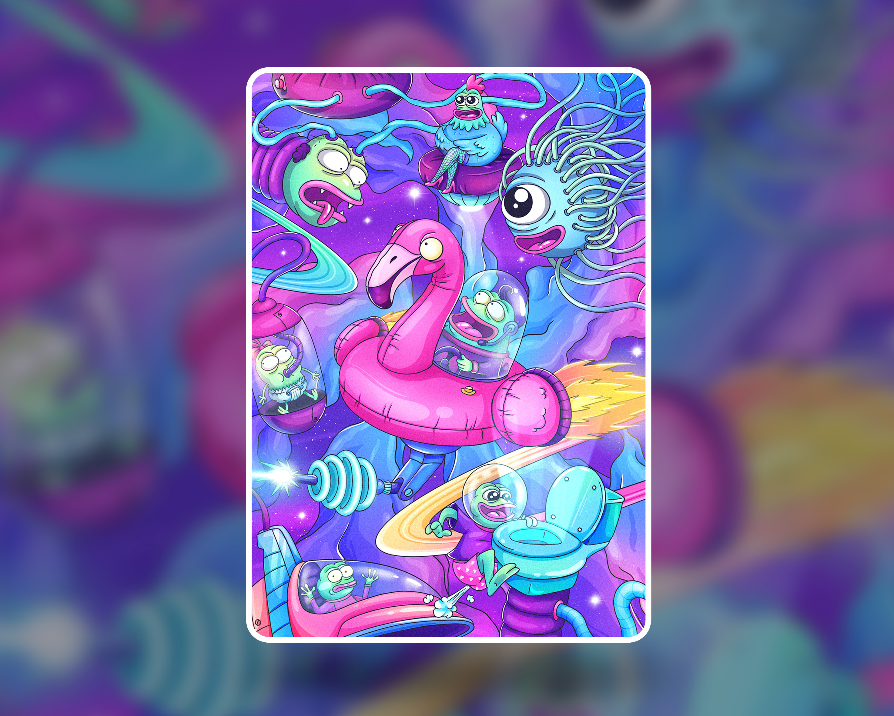 NFT Pepe Misunderstanding animal art cartoon character colorful crazy design epe frog frog funny graphic illustration mad nft pepe pink procreate