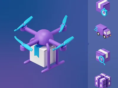 Warehouse & Delivery 3D assets 3d barcode box contactless delivery drone icon icons icons set illustration onboardring parcel shipping truck untact warehouse