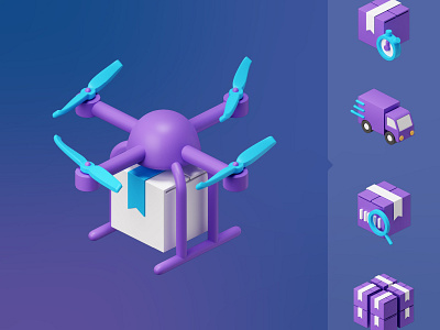 Warehouse & Delivery 3D assets 3d barcode box contactless delivery drone icon icons icons set illustration onboardring parcel shipping truck untact warehouse