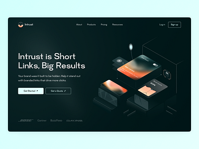 Intrust home page 3d blur dark design flat home landing layo page saas service studio ui ux