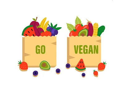 Go vegan branding design eat eating farm flat food fresh fruits go vegan health healthy food illustration natural organic tropical vector vegan vegeratian vegetables
