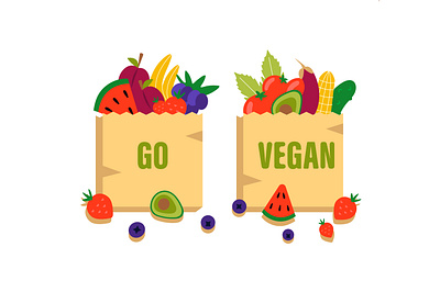 Go vegan branding design eat eating farm flat food fresh fruits go vegan health healthy food illustration natural organic tropical vector vegan vegeratian vegetables