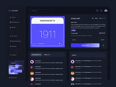 NFT History Marketplace app blockchain branding crypto cryptocurrency darkmode design history illustration logo minimal nft nft collection ui web3 website