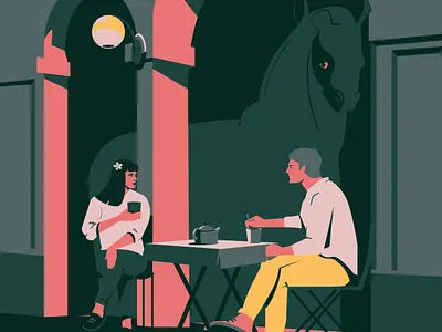 Witness animal art cafe casual city city life digitalart drawing horse illustration illustrator man people restaurant sculpture talking vector woman