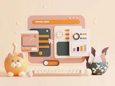 3d site 3d 3d art 3d illustration app blender c4d cat colorful desctop design figma icon illustration illustrator minimal render ui ux web workplace