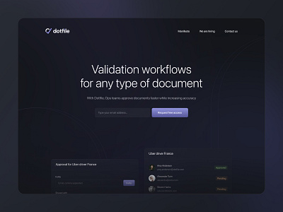 Dotfile — Landing page exploration black component dark document file approval header hero homepage landing landing page product saas website workflow