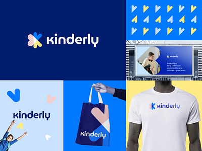 Kinderly abstract bold branding care chlidren clever corporate education fun happy heart k kind letter logo love minimal school vibrant young