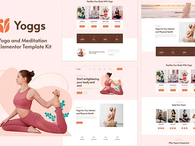Yoggs - Yoga & Meditation Elementor Template Kit app blog clean creative fast fitness health loading meditation modern orange page builder pink reponsive seo ui ux ux design wellness yoga