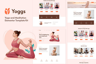 Yoggs - Yoga & Meditation Elementor Template Kit app blog clean creative fast fitness health loading meditation modern orange page builder pink reponsive seo ui ux ux design wellness yoga