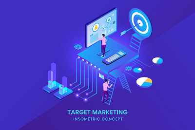 Target Marketing - Isometric Vector 3d 3d animation 3d art 3d illustration analysis app business concept design illustration isometric logo marketing page planning research seo target website worker