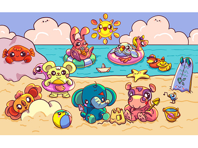 At The Beach beach character design cute ece kalabak illustration illustrator kawaii puzzle design spot the difference