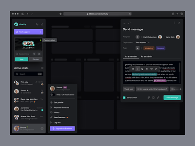 Popovers | UI Component | Dark Cards badges cards chat chatbot components dark edit fireart fireart studio hover messages modal popover profile saas sidebar skeleton text tooltips voice