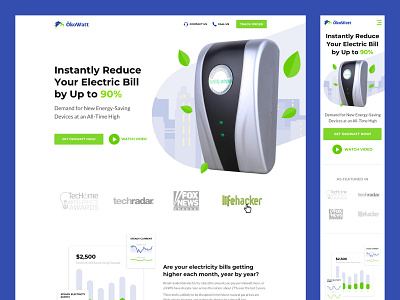 Okowatt Landing Page clean conversion rate optimization design digital electric bill energy saving flat illustration landing landing page minimal reduce electricity uiux vector website website design